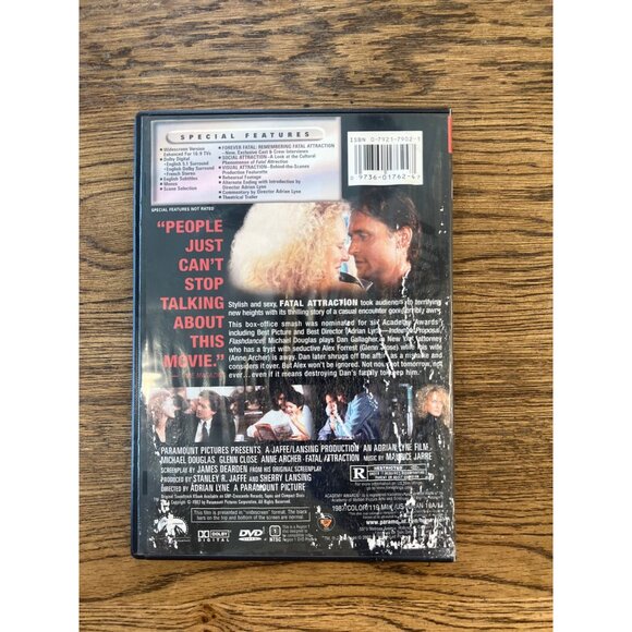 Fatal Attraction DVD 1987 Widescreen Michael Douglas Glenn Close Pre-Owned - Picture 2 of 4